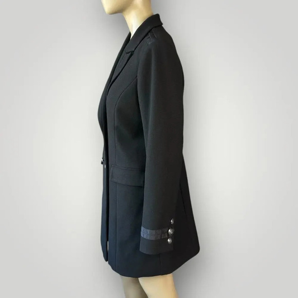 White House Black Market Military Double Breast Trench Coat Lined Size L Black - Picture 3 of 16
